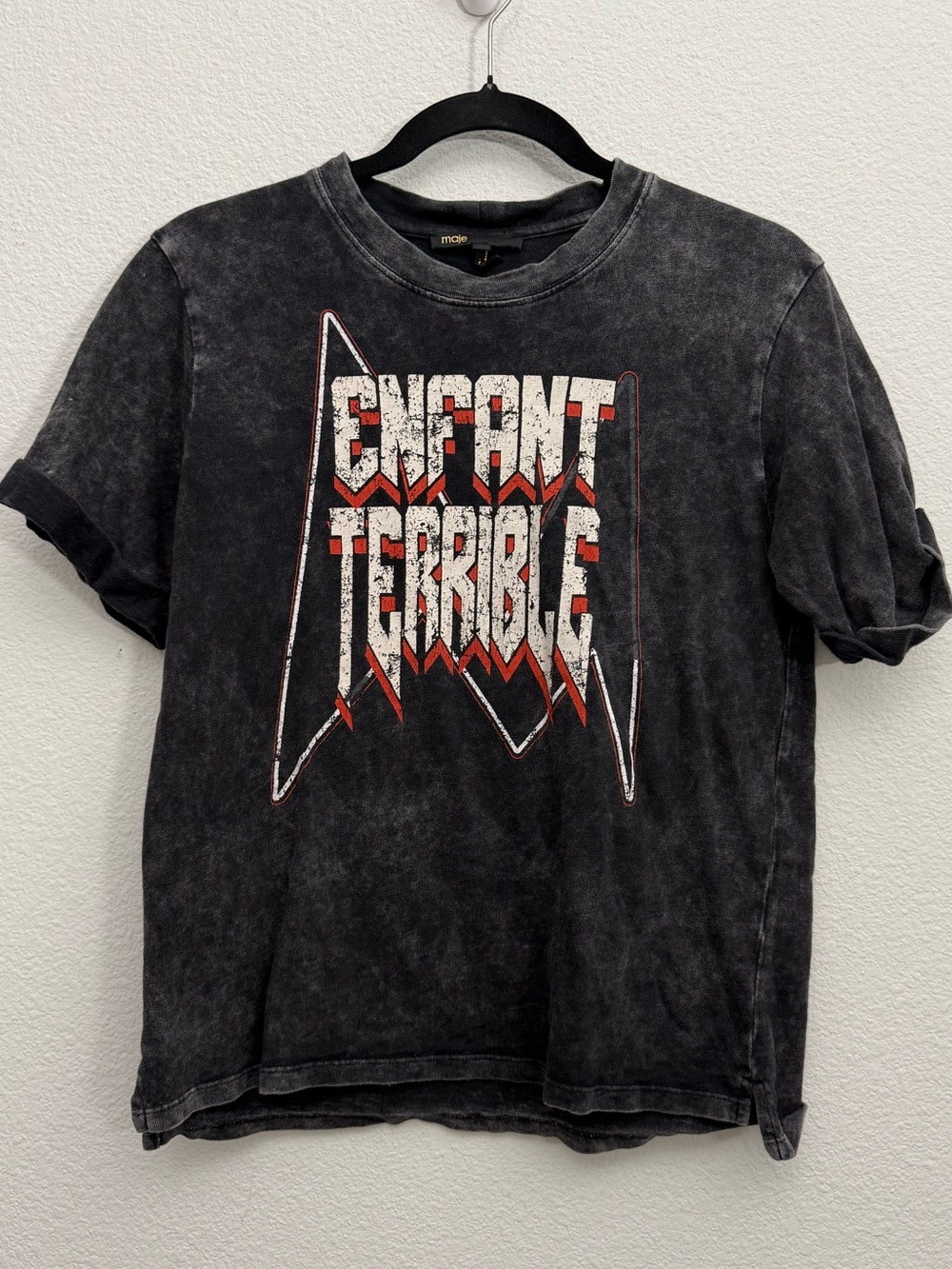 Maje Enfant Terrible Acid Wash Graphic Tee Size 1 Rocker Grunge Band